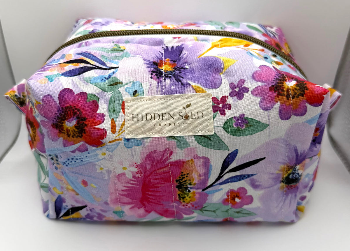 Quilted Boxy Pouch - Watercolor Blooms